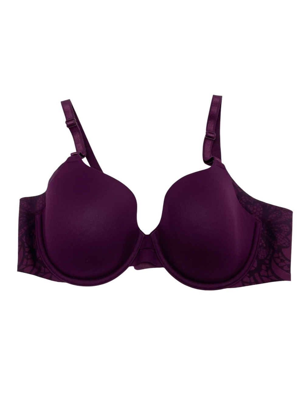Warner's No Side Effects Underwire Bra Size 36B Wine Purple Lace Print 01356